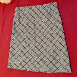 Vintage Nine West Wool Blue Plaid Midi Skirt with Sequins